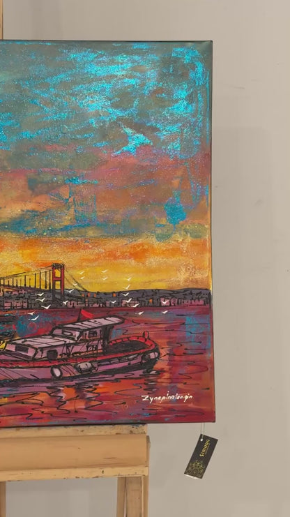 Ortaköy'de Gün Batımı Yağlı Boya Tablosu