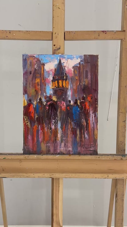 Galata’da Kalabalığı Yağlı Boya Tablosu