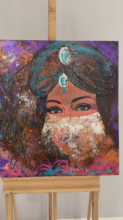 Peçeli Kadın Figüratif Yağlı Boya Tablosu