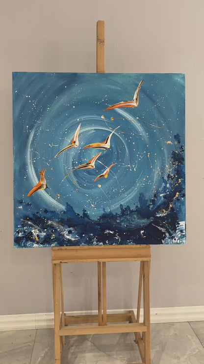 Soyut Kuş Cümbüşü Yağlı Boya Tablosu