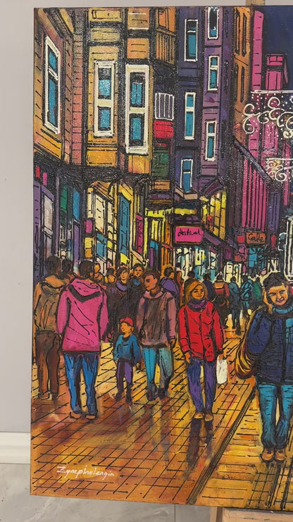 İstiklal Caddesi Kalabalığı Yağlı Boya Tablosu