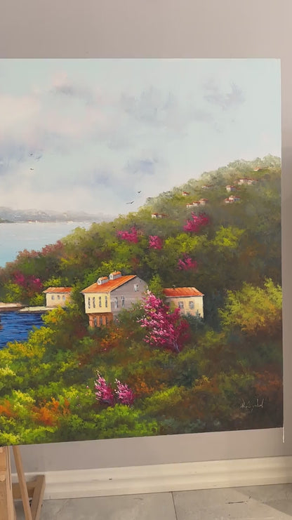 Deniz Manzaralı Cadde Yağlı Boya Tablosu