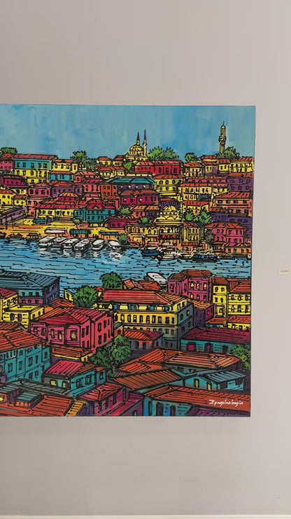 Işığın Dansı Galata'da Yağlı Boya Tablosu