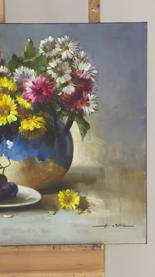 Papatyalar ve Üzümler Yağlı Boya Tablosu