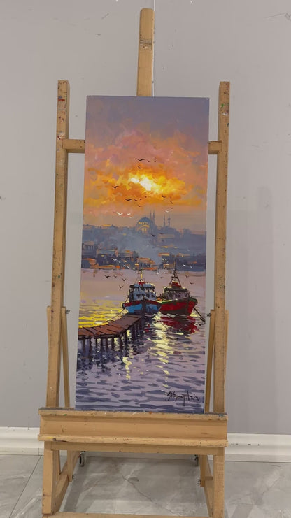 Martılarla İstanbul Yağlı Boya Tablosu