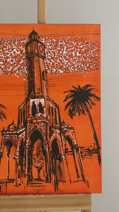 İzmir'in Simgesi Saat Kulesi Yağlı Boya Tablosu