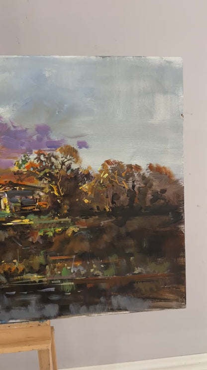 Nehir Kıyısında Akşam Yağlı Boya Tablosu