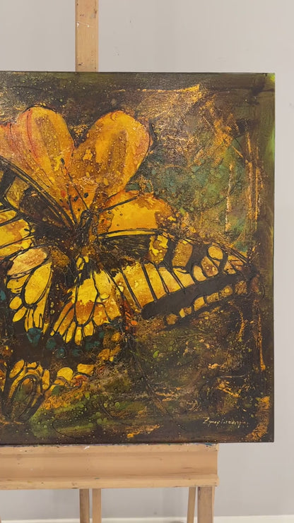 Sarı Kelebeğin Uçuşu Yağlı Boya Tablosu
