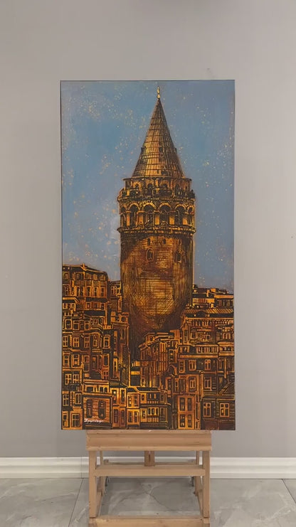 Nostaljik Galata Kulesi Yağlı Boya Tablosu