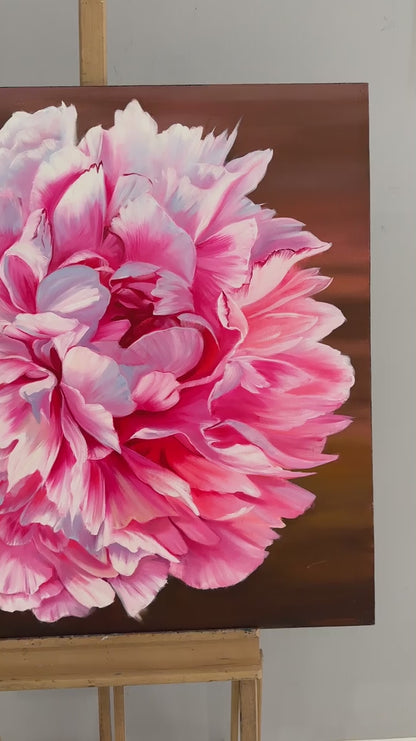 Pembe Şakayık Çiçeği Yağlı Boya Tablosu