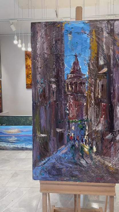 Galata'nın Sessiz Sokakları Yağlı Boya Tablosu