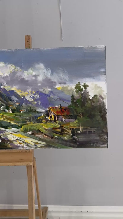 Çayırların Ardında Yağlı Boya Tablosu