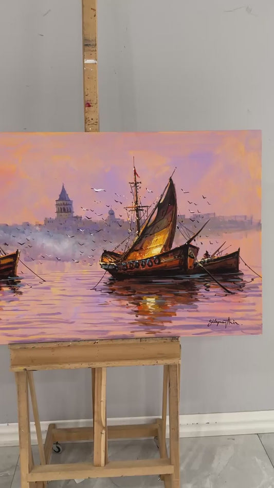 Gün Batarken Liman Yağlı Boya Tablosu