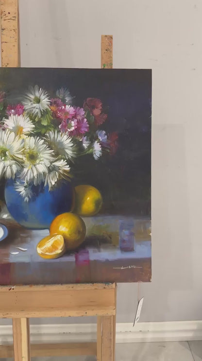 Papatyalar ve Portakal Kokusu Yağlı Boya Tablosu