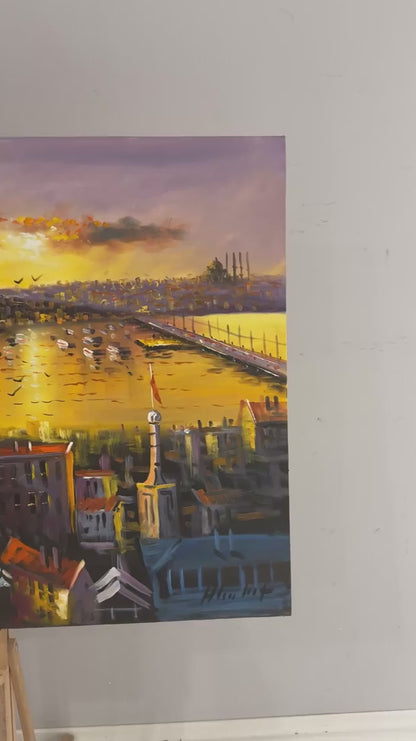 İstanbul’da Sessiz Bir Akşam Yağlı Boya Tablosu