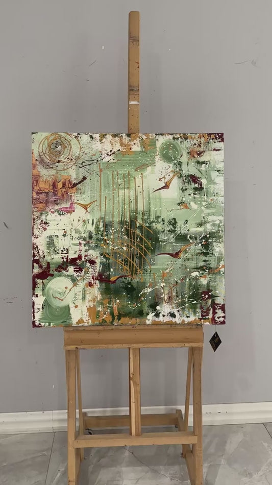 Yeşilde Altın Kanatlar Yağlı Boya Tablosu