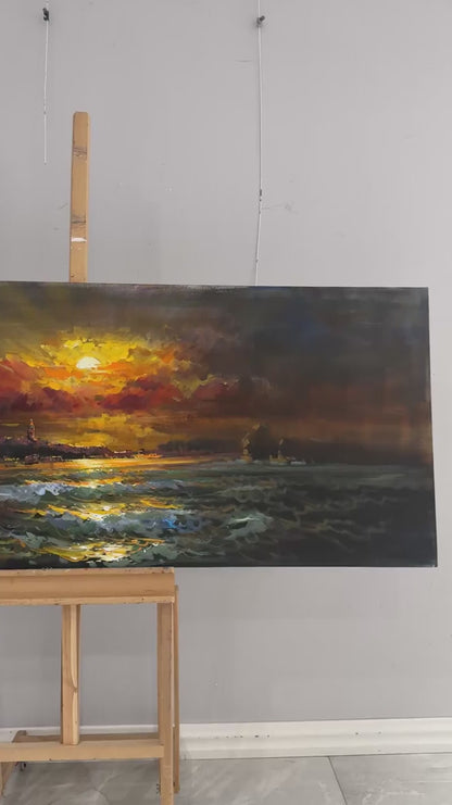 Denizde Sessiz Akşam Yağlı Boya Tablosu