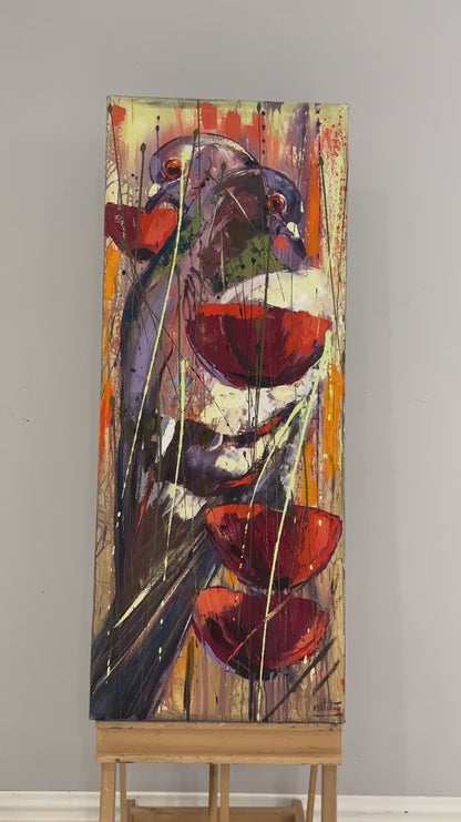 Renklerle Bezenmiş Kanatlar Yağlı Boya Tablosu