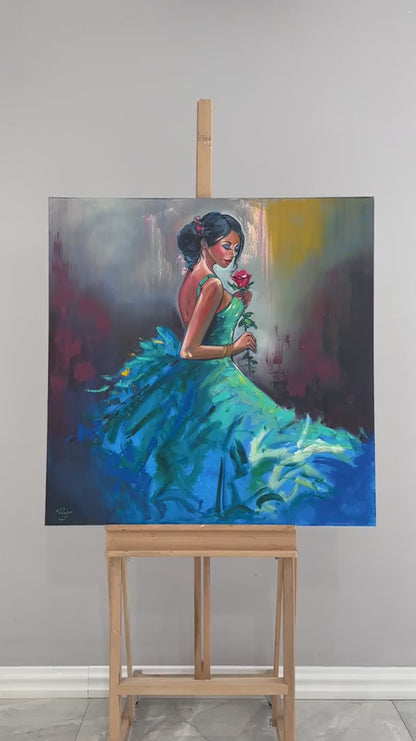 Gül Kokulu Zarif Kadın Yağlı Boya Tablosu