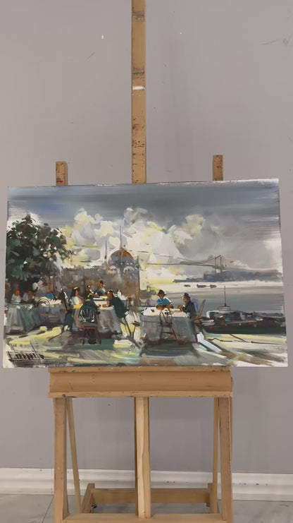 Ortaköy'de Sohbet Vakti Yağlı Boya Tablosu