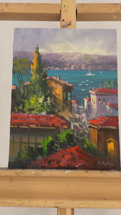 Mavi Şehrin Sırrı Yağlı Boya Tablosu