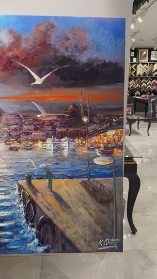 Boğazda Akşam Vapuru Yağlı Boya Tablosu