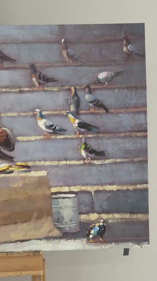 Güvercinlerin Dostu Yağlı Boya Tablosu