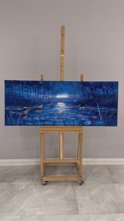 Ayışığında Nilüferler Yağlı Boya Tablosu