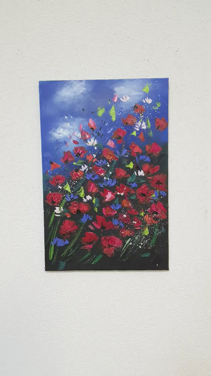 Kırmızı Çiçekler Yağlı Boya Tablosu