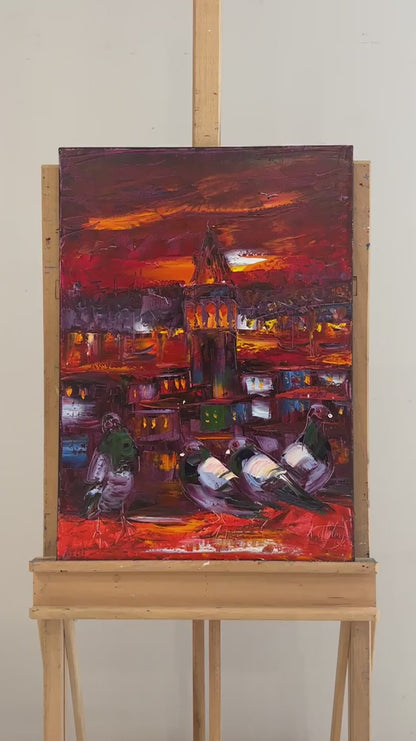 Galata Güvercinleri Yağlı Boya Tablosu