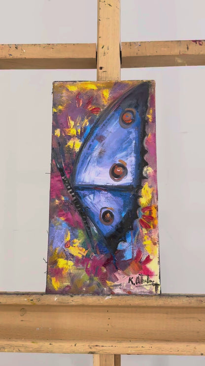 Mavi Bir Kelebek Yağlı Boya Tablosu