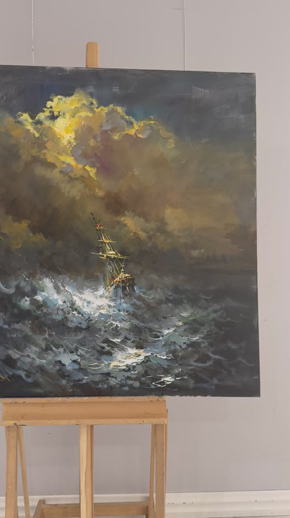 Yanlızlık Fırtınada Yağlı Boya Tablosu