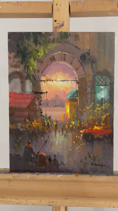 Renkli Sokaklar Yağlı Boya Tablosu