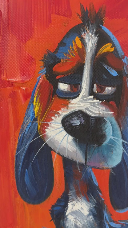 Uykulu Köpek Bakışları Yağlı Boya Tablosu