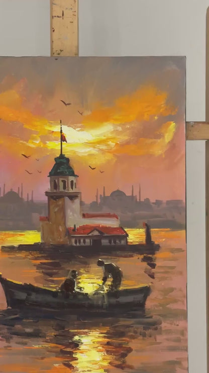 Kız Kulesi Turuncusu Yağlı Boya Tablosu