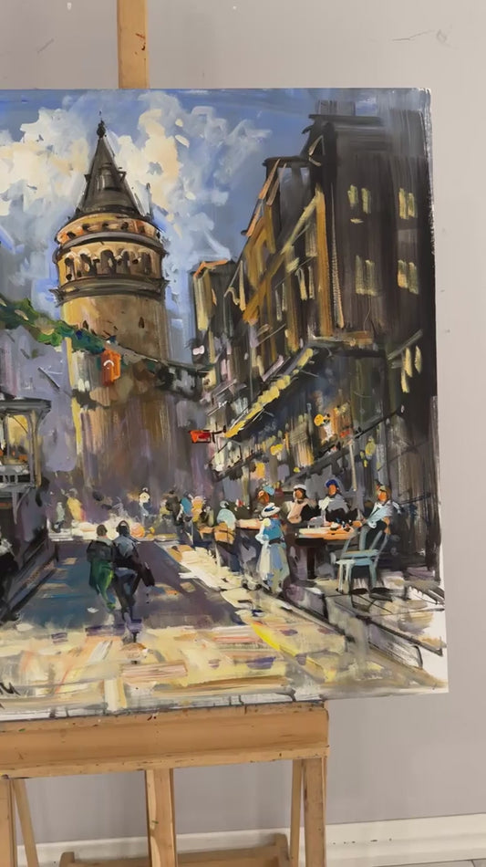 Galata Kulesine Karşı Yağlı Boya Tablosu