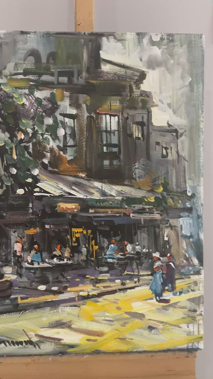 Köşe Başındaki Kafe Yağlı Boya Tablosu