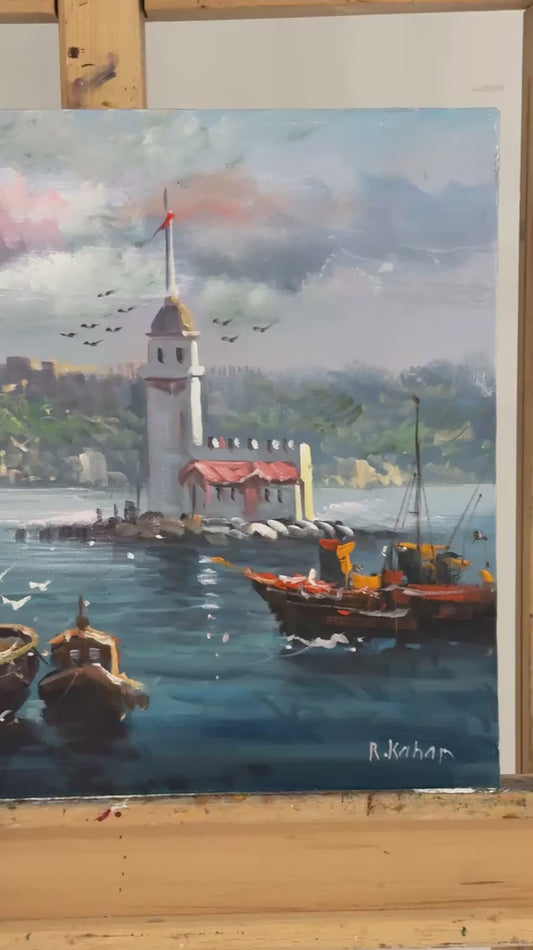 Kız Kulesi’nde Gün Yağlı Boya Tablosu