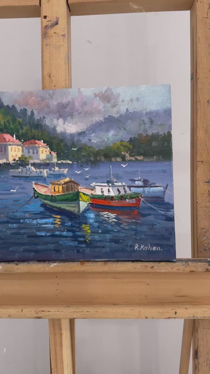 Denizle Komşu Evler Yağlı Boya Tablosu