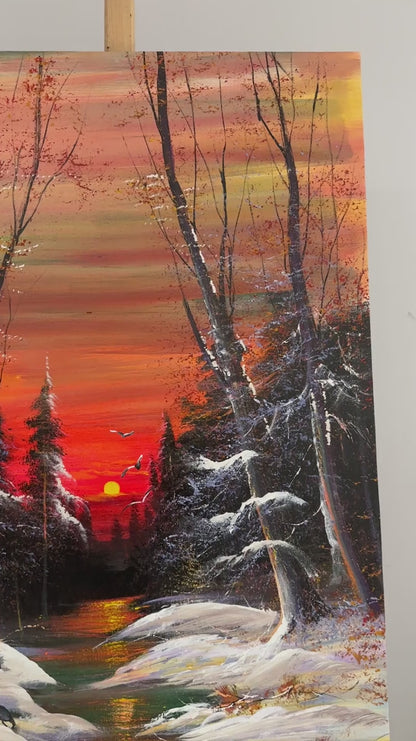 Karlı Dere Yansımaları Yağlı Boya Tablosu