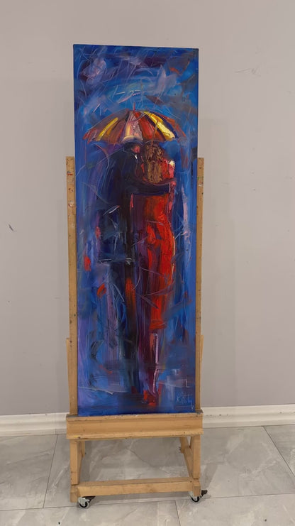 Yağmur Altında Aşk Yağlı Boya Tablosu