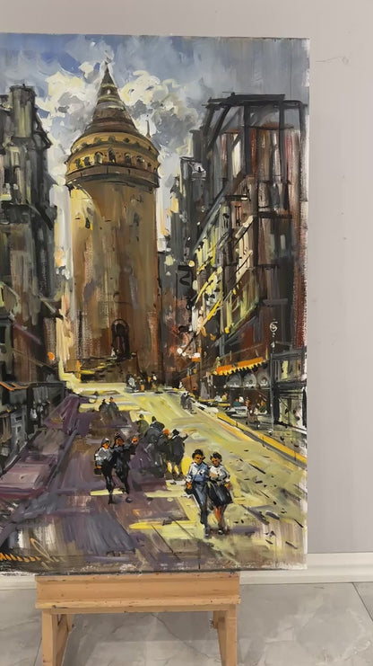 Sessiz Galata Sokakları Yağlı Boya Tablosu