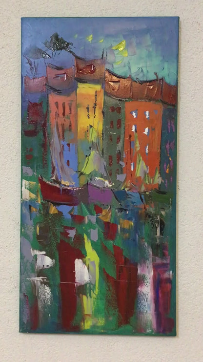 Soyut Şehir Manzarası Yağlı Boya Tablosu