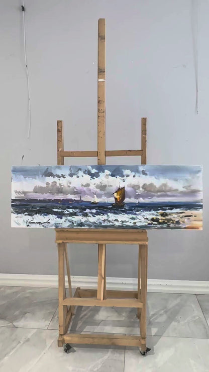 Waves and Sailboats Oil Painting