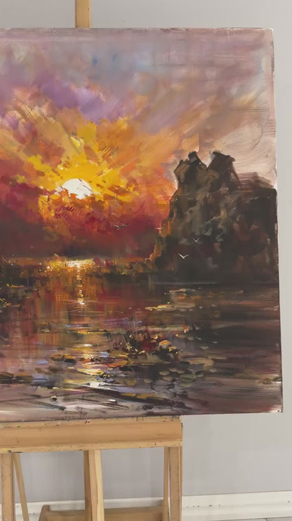 Suda Kalan Güneş Yağlı Boya Tablosu