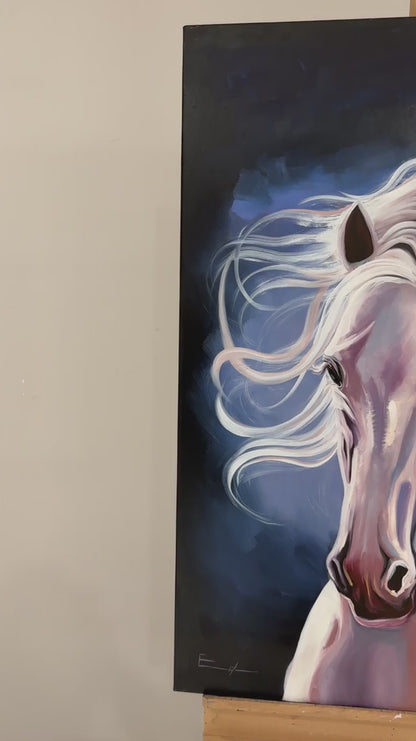 Beyaz Atın Zarafeti Yağlı Boya Tablosu