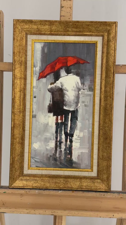 Kırmızı Şemsiyenin Altında Yağlı Boya Tablosu