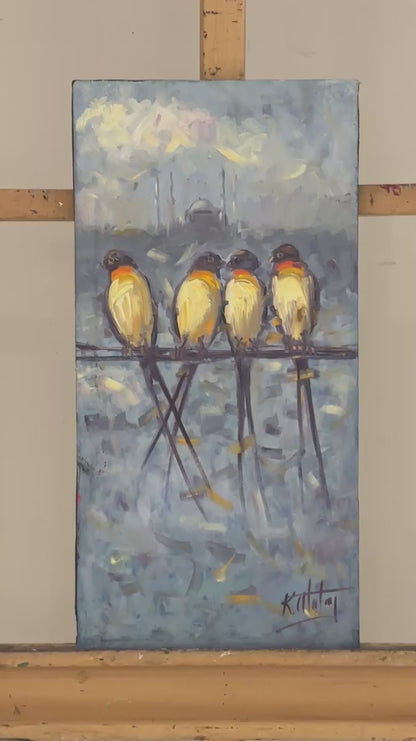 Şehir ve Kanatlar Yağlı Boya Tablosu