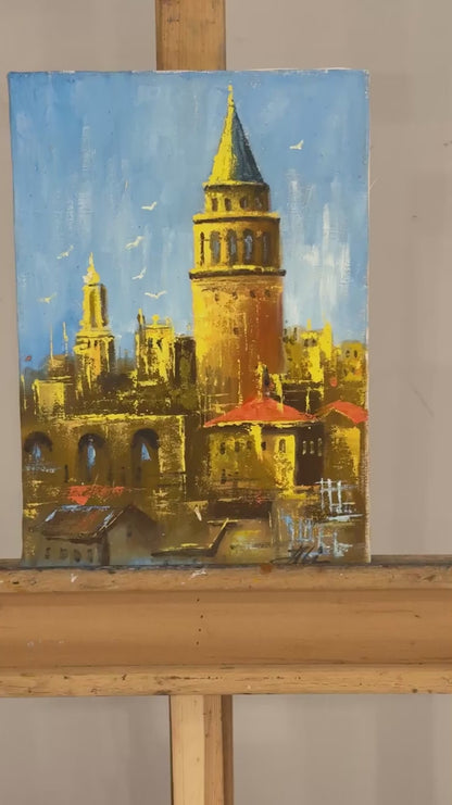 Galata Kulesi İzinde Yağlı Boya Tablosu