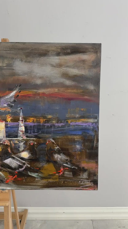 Kız Kulesi'nin Kanatlı Misafirleri Yağlı Boya Tablosu